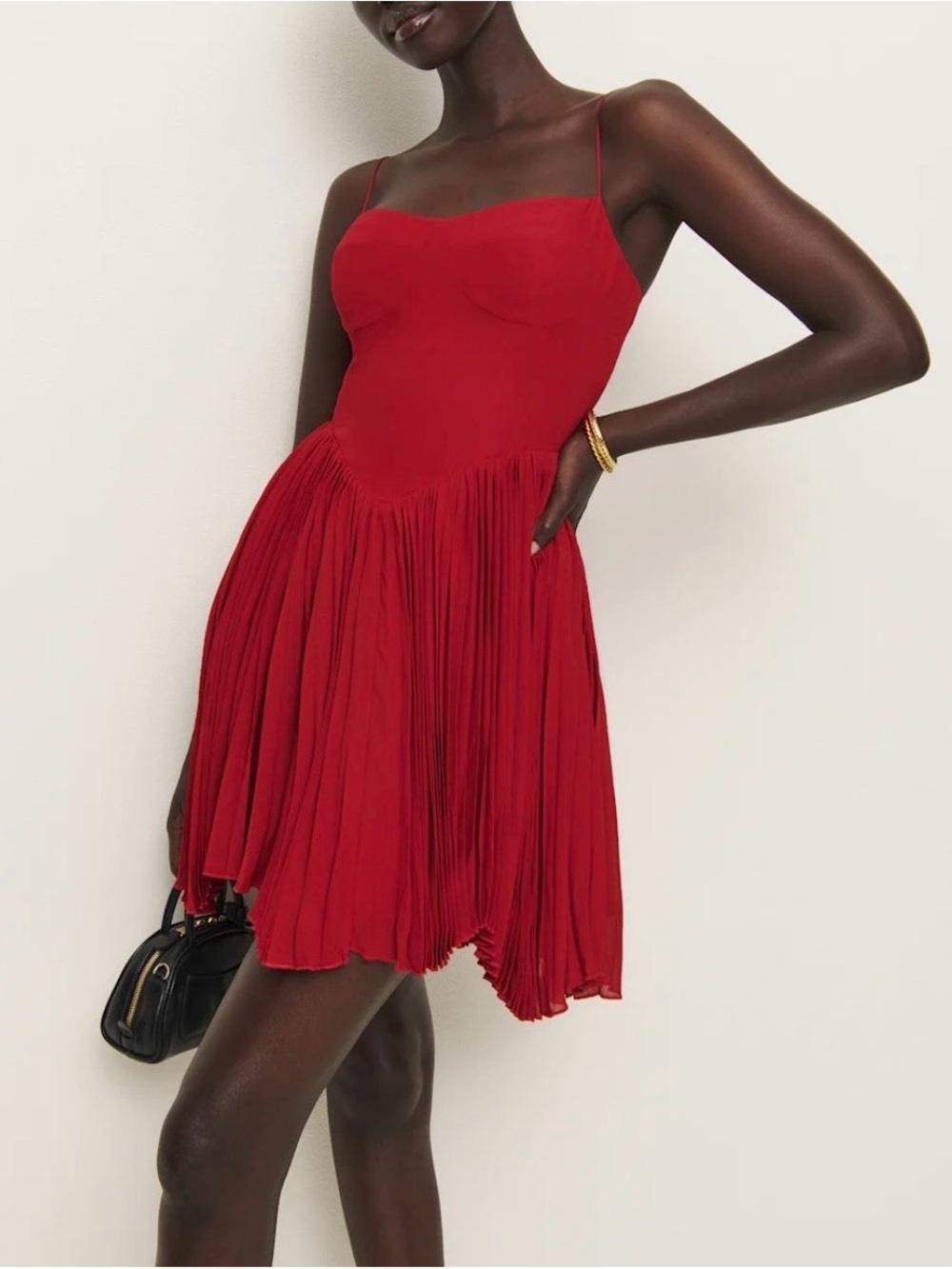Reformation Ezylnn Red Pleated Mini Dress